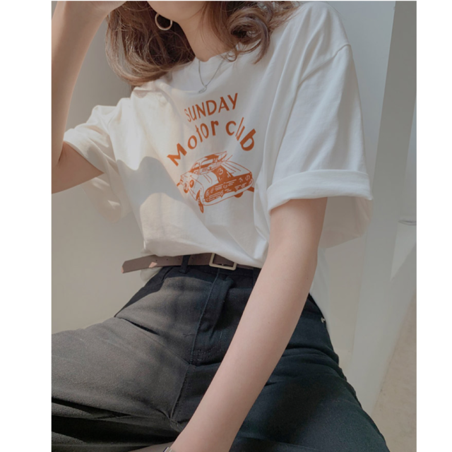 ラウンドネックコットンプリントTシャツ　　10608