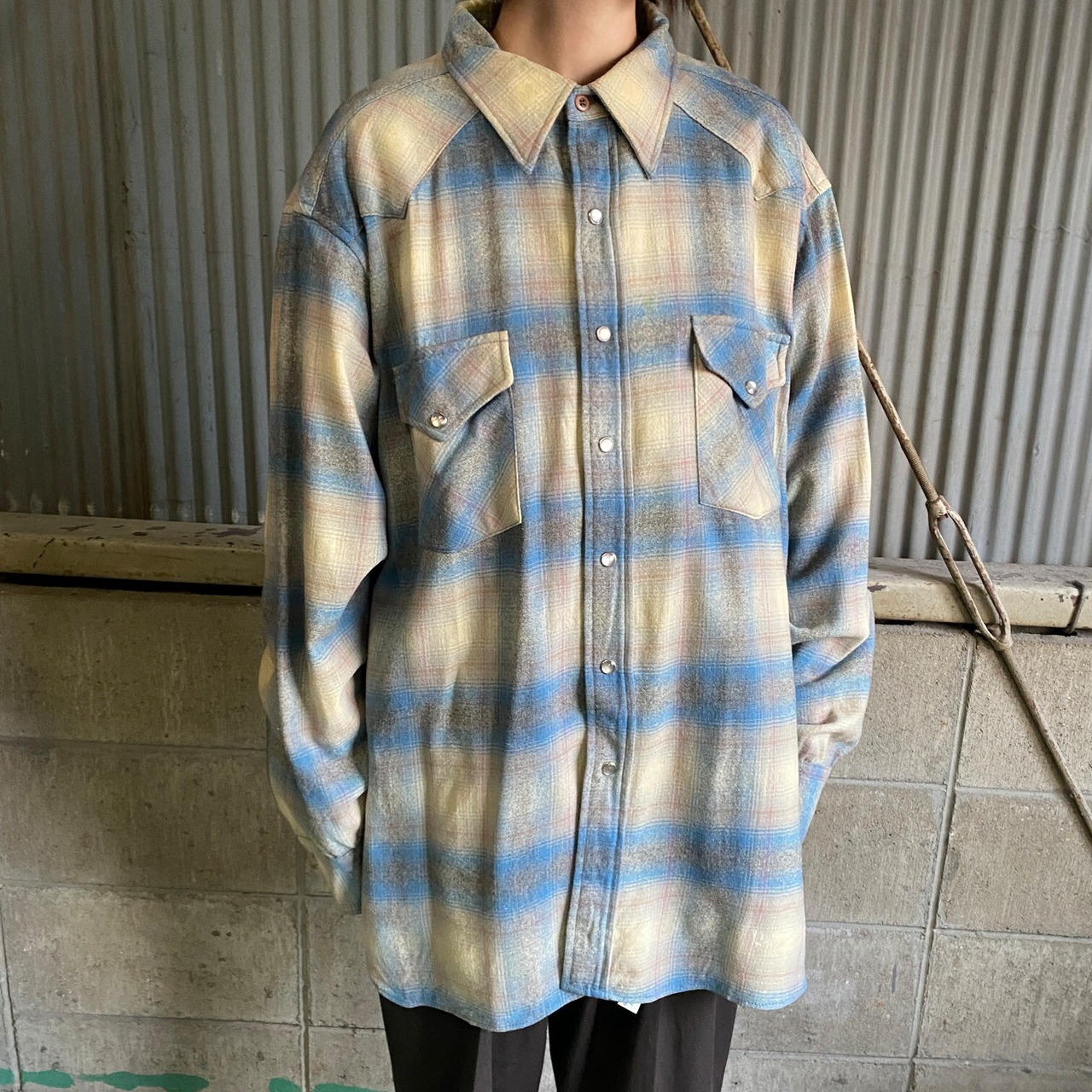 70年代 USA製 PENDLETON ペンドルトン オンブレチェッ柄 ウール 