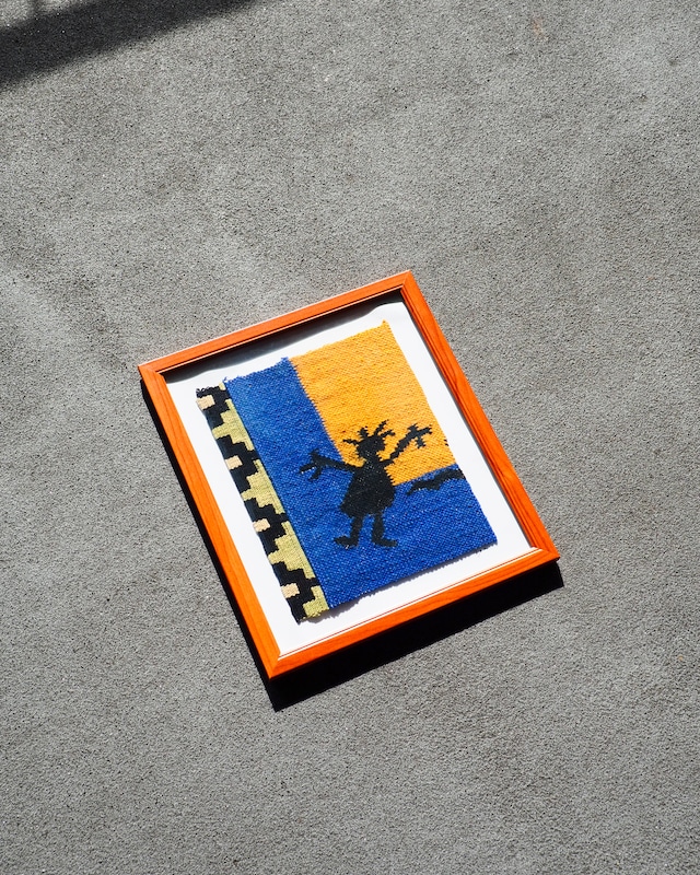 Framed Kilim Art Featuring Geometric Patterns and Human Figures