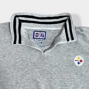 【LOGO7】訳あり NFL ピッツバーグ・スティーラーズ Steelers pit ハーフジップ スウェット プルオーバー ラインリブ 刺繍ロゴ XL ビッグシルエット US古着