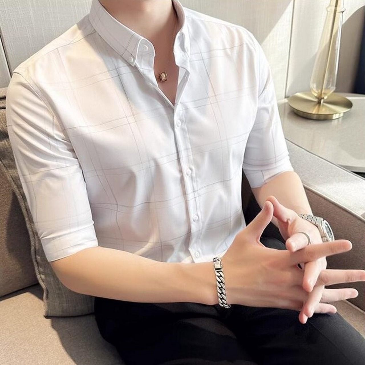 3/4 sleeve plaid shirt 00109