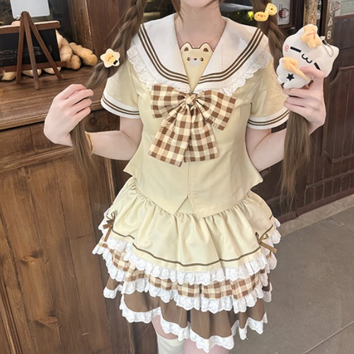 ゆめかわ♡チェック柄リボンセーラー服　seifuku102