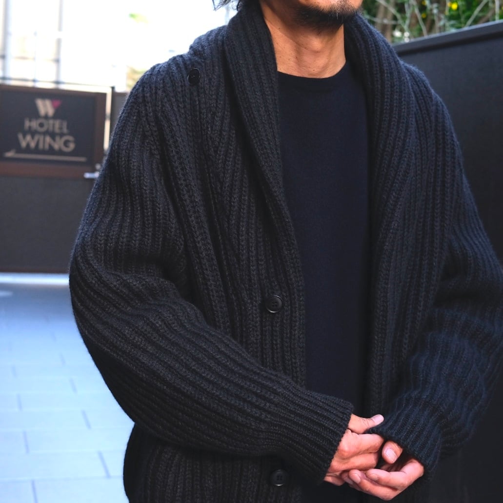 【美品】COMOLI コモリ ニットジャケット シルク カシミア カーディガン COMOLI(コモリ) / カシミア和紙シャールカラーニットジャケット-BLACK