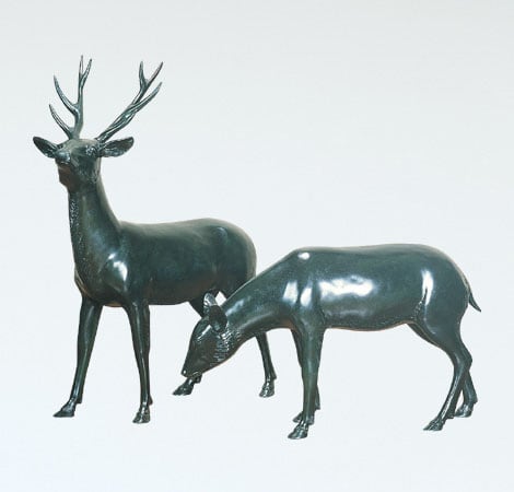 双鹿 一対 40号 般若純一郎作