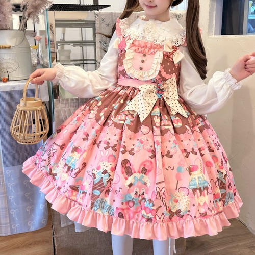 ゆめかわ♡チョコレートベアピンクJSK　wanpi70★　※ブラウスなし