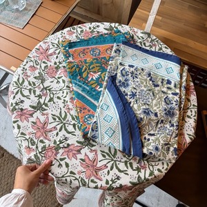 Round Cross Carino Block Print 3Color　ラウンドクロス カリーノブロックプリント　テーブルクロス　丸型　cloth　cover