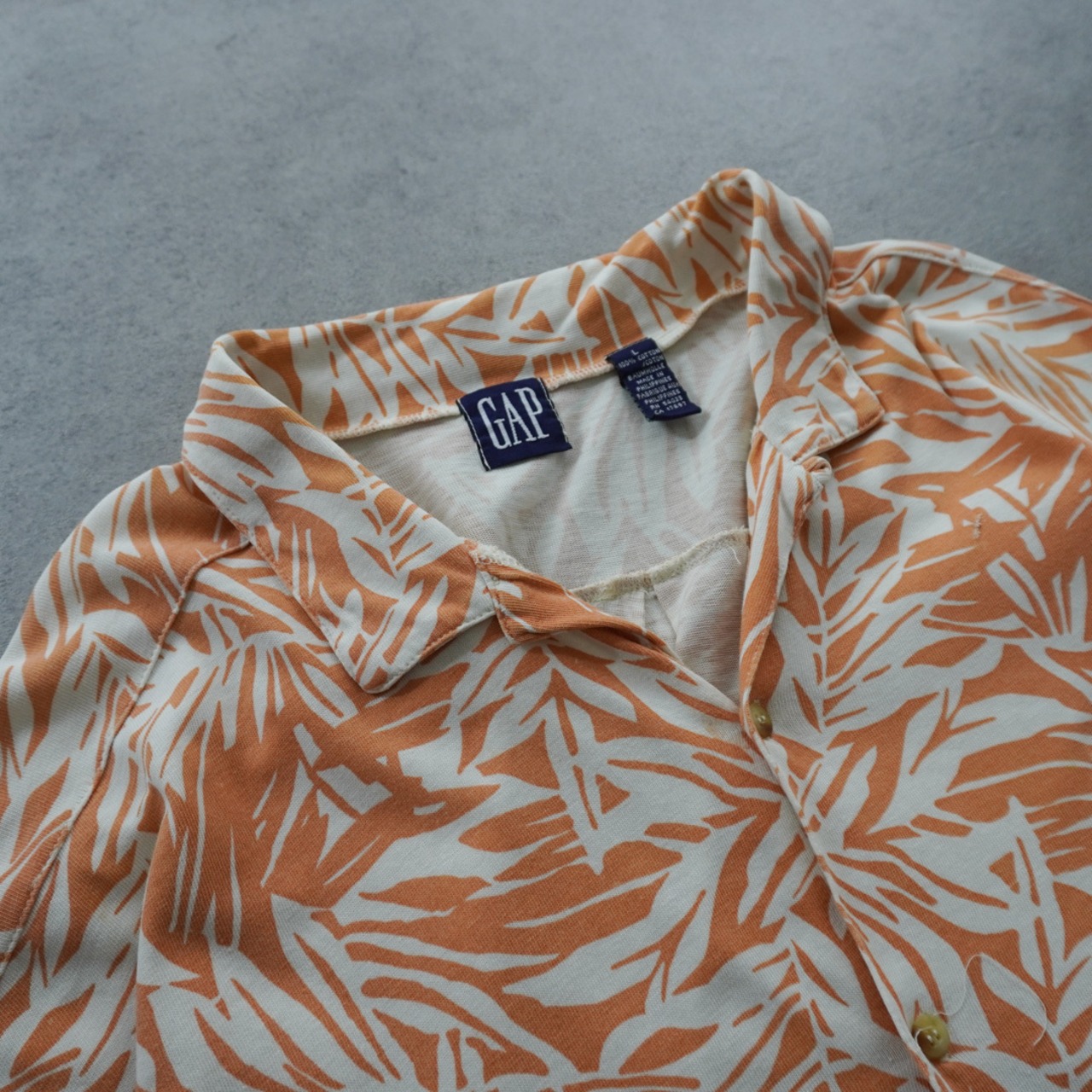 90s GAP Botanical Tropical Print Cotton Jersey Open Collar Shirt [L] 古着 - 3
