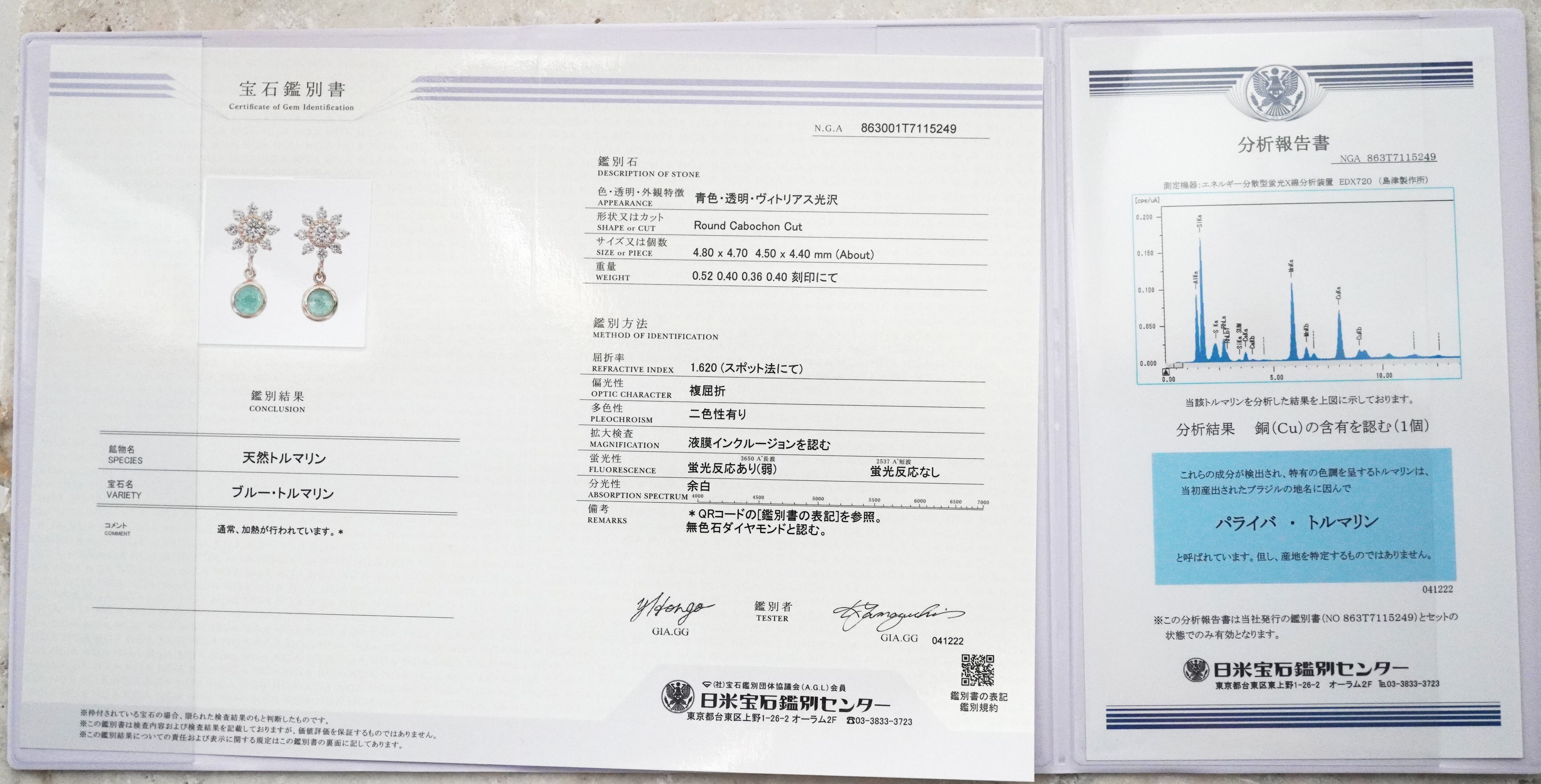 K18】 パライバトルマリン ダイヤモンド ピアス （鑑別書付き） | Only  