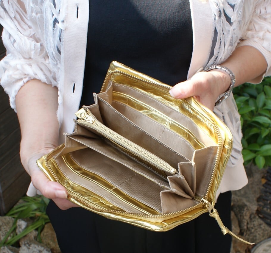 rena】【豊岡製】◇純金箔革製品・限定生産☆スペイン牛革（仔牛革）手