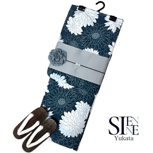 浴衣ジェンヌ 浴衣5点セット チャコール 花柄 ポリエステル ゆかた 半幅帯 浴衣