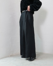 i’m here - Linen Wide Pants :Black|3種リネン切替/ワイド/“だまし絵”前立て