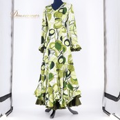 フラメンコ 衣装 マンサニージャ Manzanilla ワンピース ドレス ボランテ フリル 模様 柄 ダンス パーティ 発表会 マルチ グリーン系 ホワイト系 おしゃれ デザイン スタイリッシュ マルチカラー レトロ スカート コスチューム イベント レディース