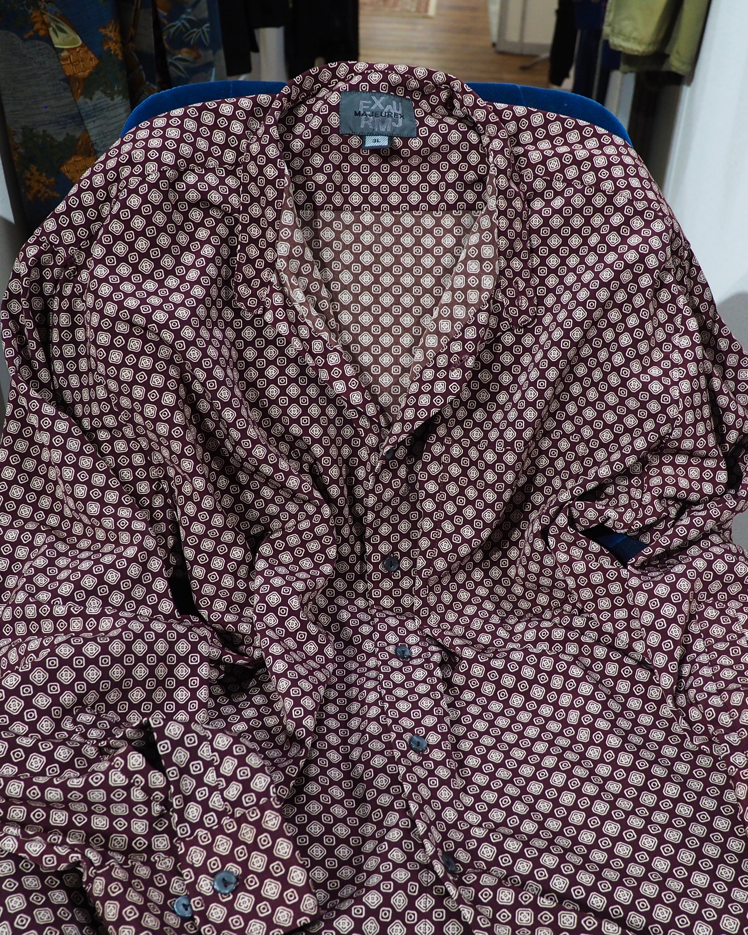 1990s Geometric Dot pattern vintage Drape loose Stand collar Shirt