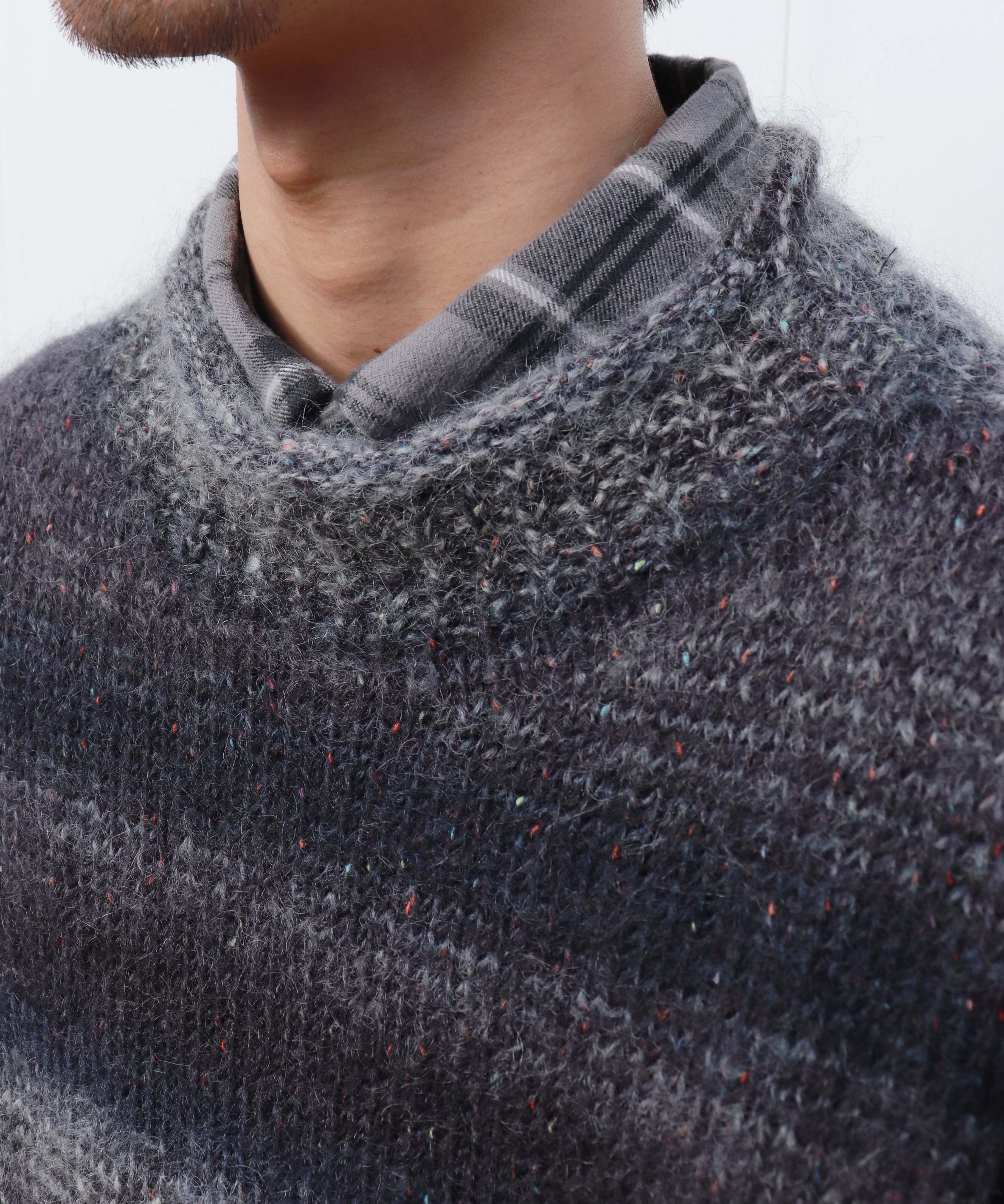 UNUSED / US2529 MOHAIR PULLOVER KNIT (NAVY×GRAY) | AfterSchool