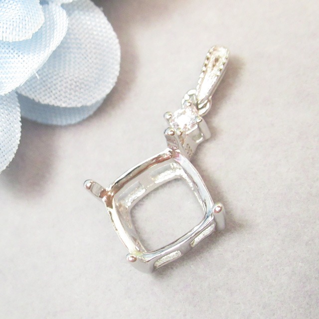 8㎜ スクエア バチカンCZ クロス4爪 S925 ペンダント セッティング SV