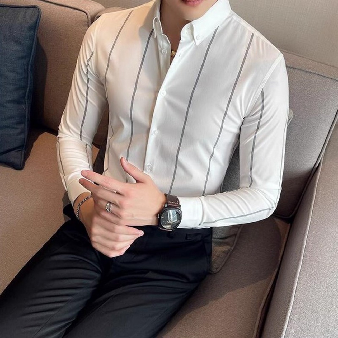 striped long sleeve high end business shirt 00105