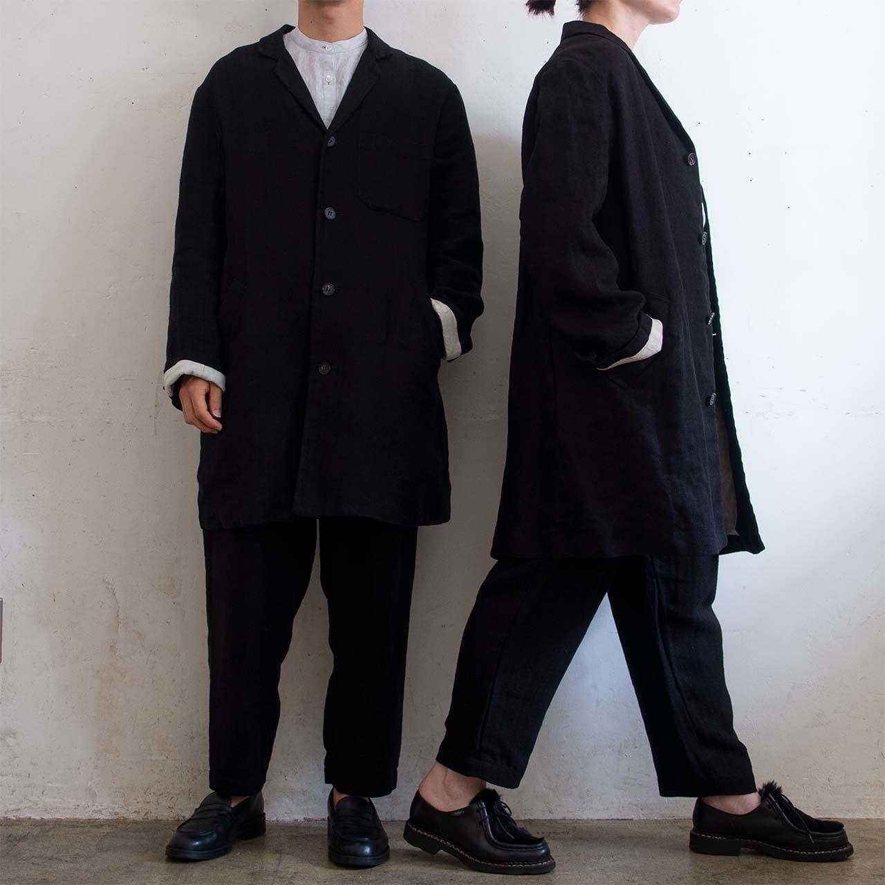 unisex egg pants C／herringbone linen〈black〉 | SALUÉ
