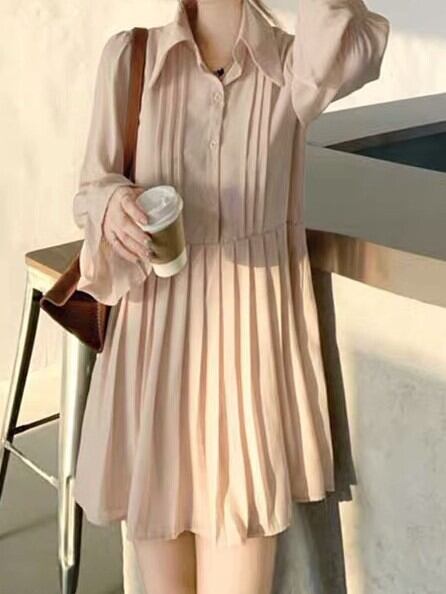 プリーツミニシャツワンピース キャンディスリーブ 可愛い 大きいサイズ 韓国 CH6261