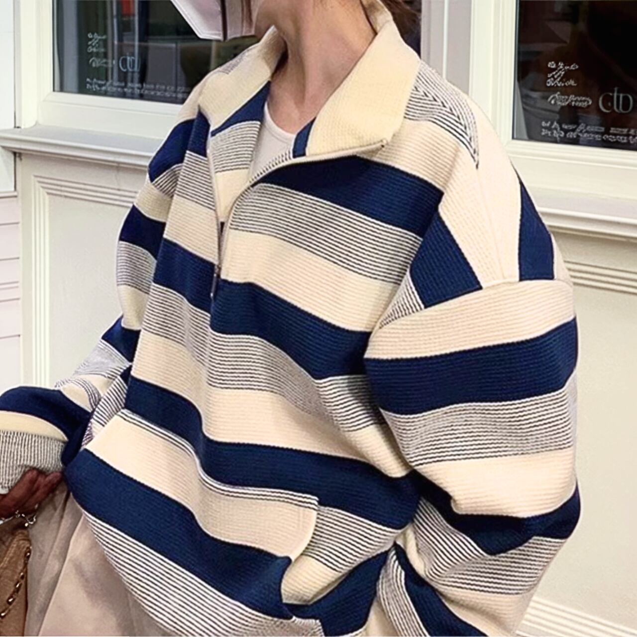 ボーダー柄ハーフジップトレーナー 00094