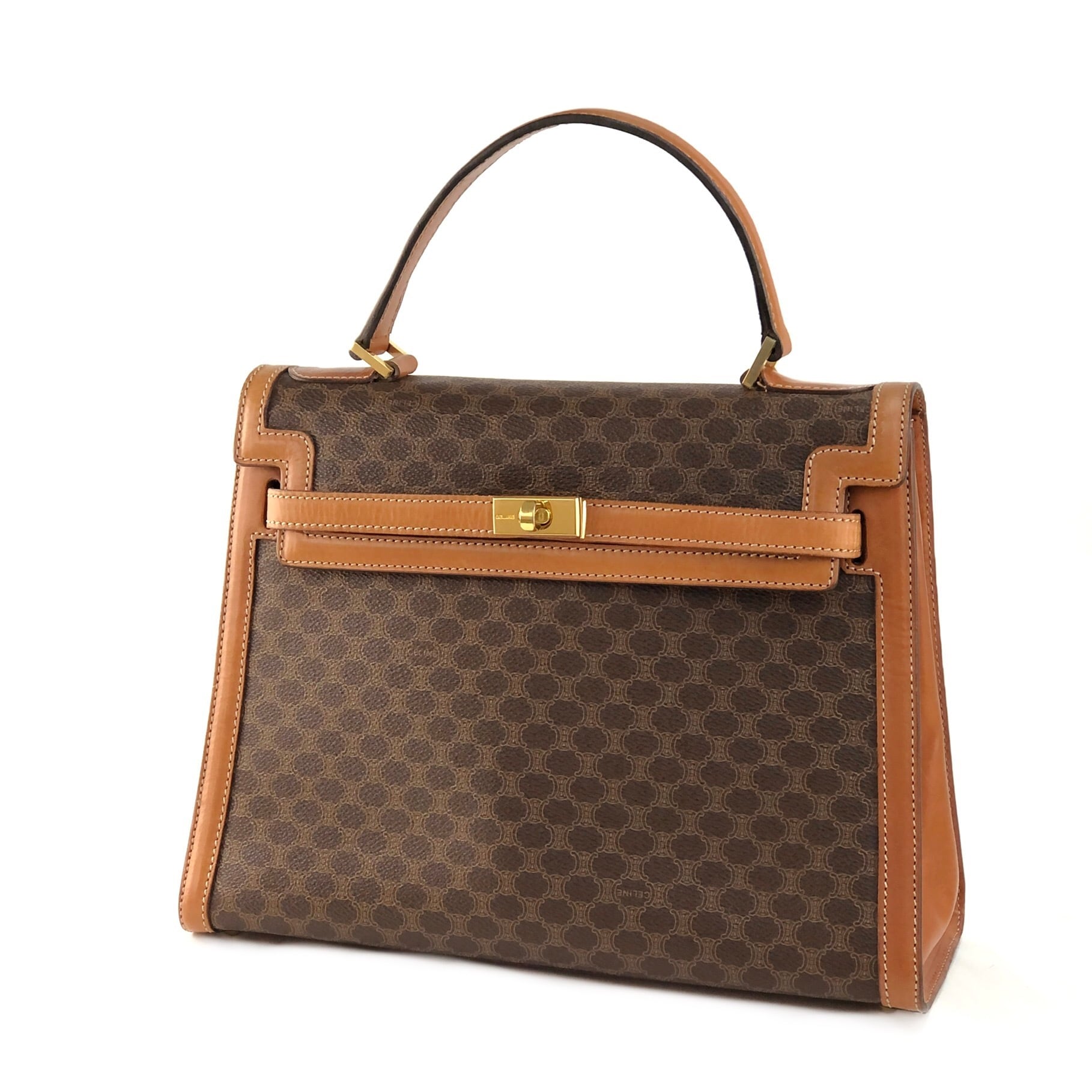 CELINE セリーヌ マカダム ターンロック ケリー ハンドバッグ ブラウン 