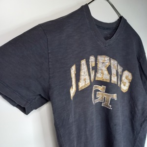 47　Vネック　プリントTシャツ　半袖　グレー　FREE SIZE