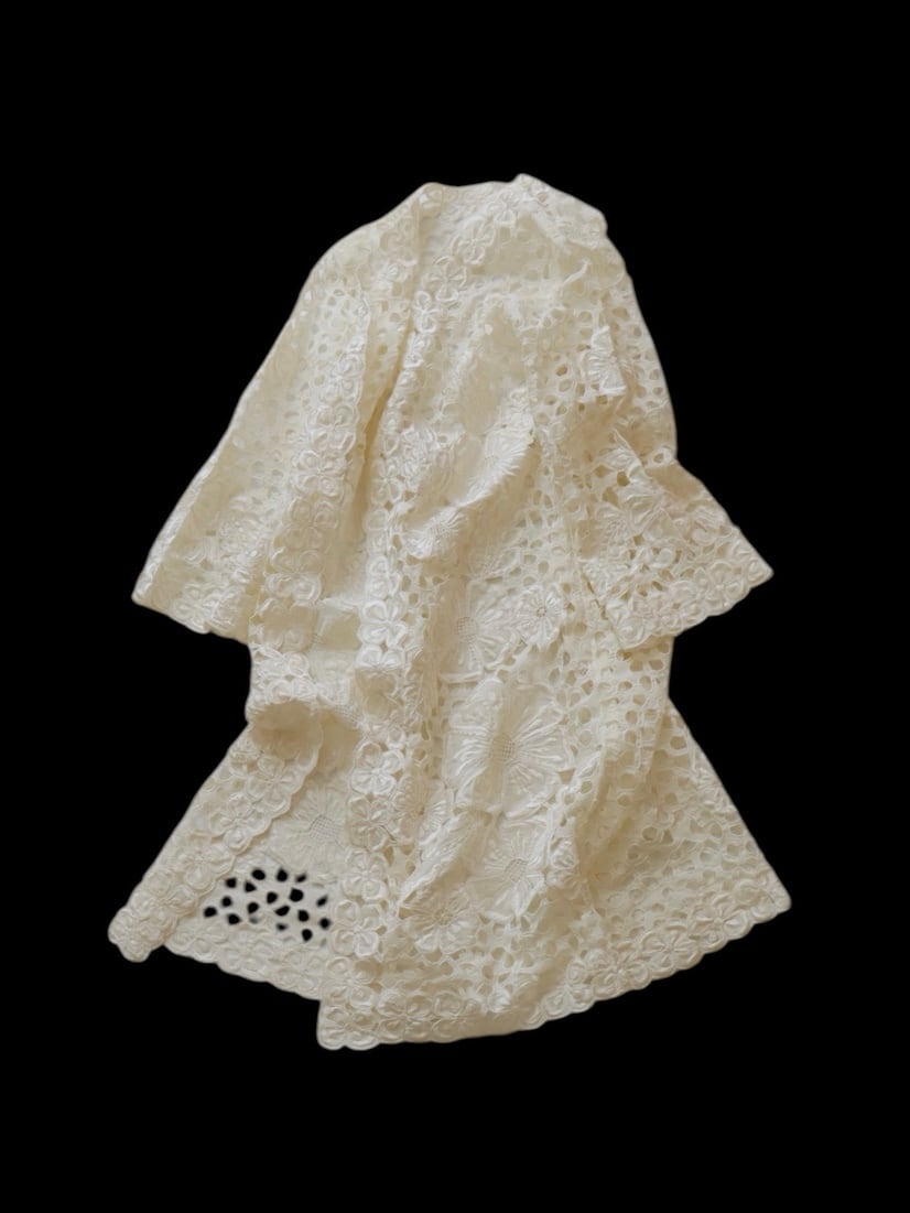 ●70-80s lace embroidery design long gown