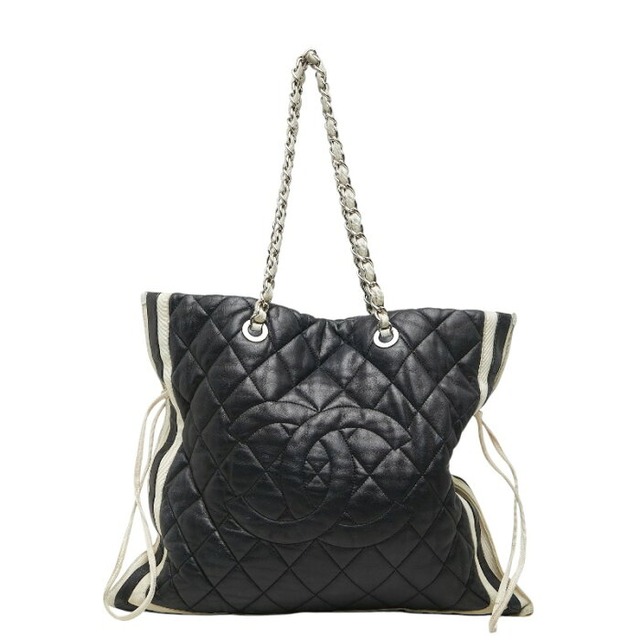 シャネル ココマーク マトラッセ チェーン ショルダー トートバッグ ネイビー ラムスキン レディース CHANEL 【中古】