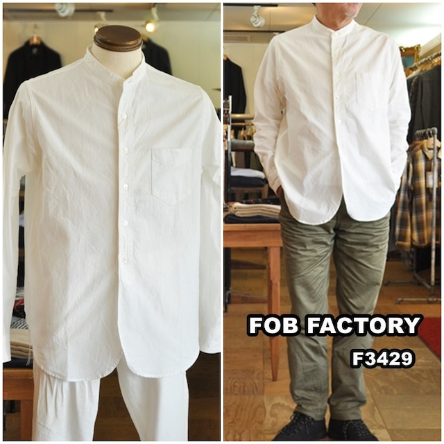 FOB FACTORY(エフオービーファクトリー) 　綿素材　バンドカラー長袖シャツ/　BAND COLLAR SHIRT　 F3429