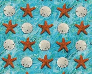 USAコットン Saltwater 海辺のコラージュ  Sandy Beachサンディビーチ  Aquaアクア moda