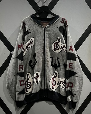 【X VINTAGE】Music Motif Design Vintage Loose Gobelin Bomber Jacket