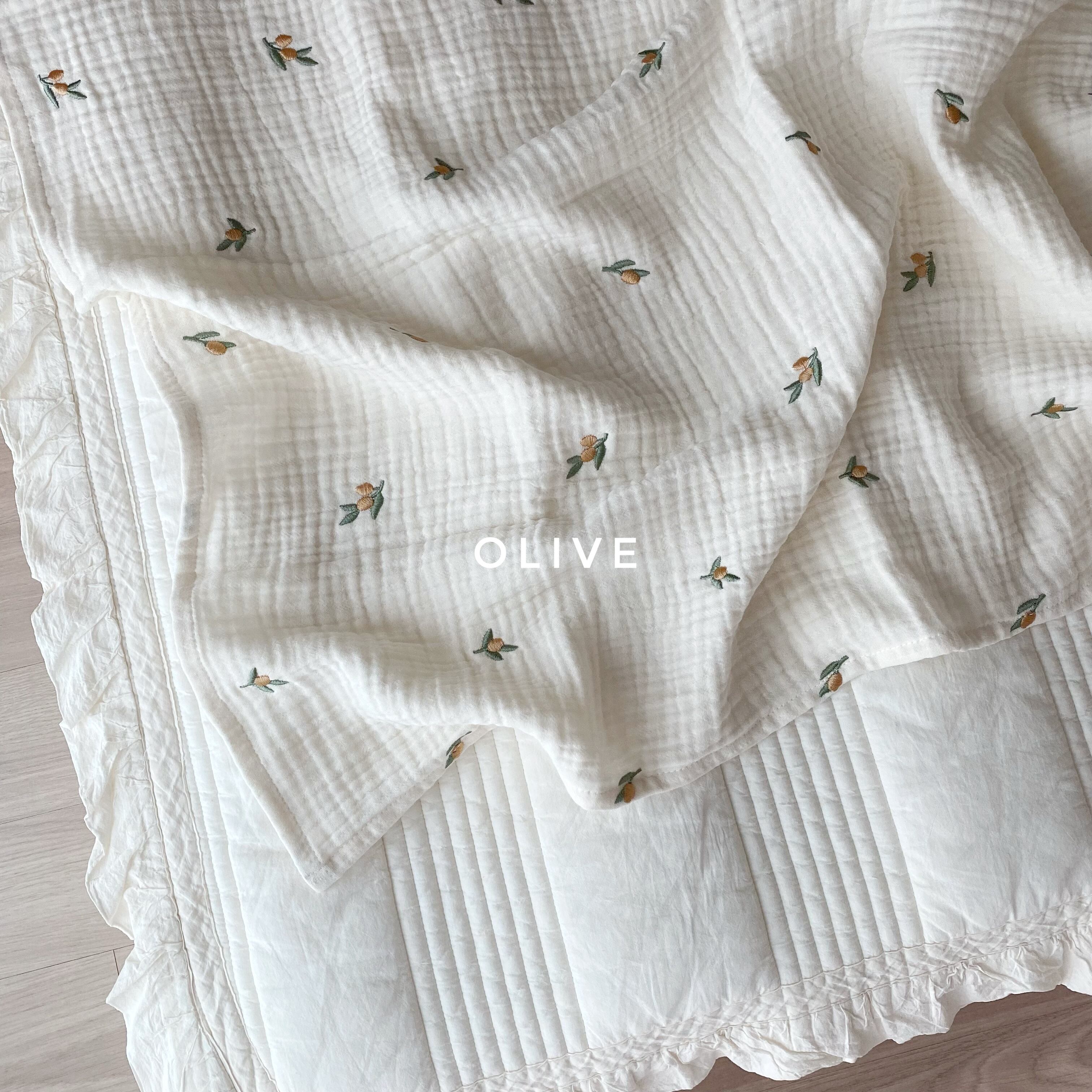 オリーブ刺繍3重ガーゼブランケットMサイズ | イブル&Baby Fabric