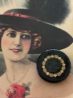 25mm Japanese Vintage ボタン ブラック×ゴールド グリッター レトロ アクセサリーパーツ 装飾材 カルトナージュ