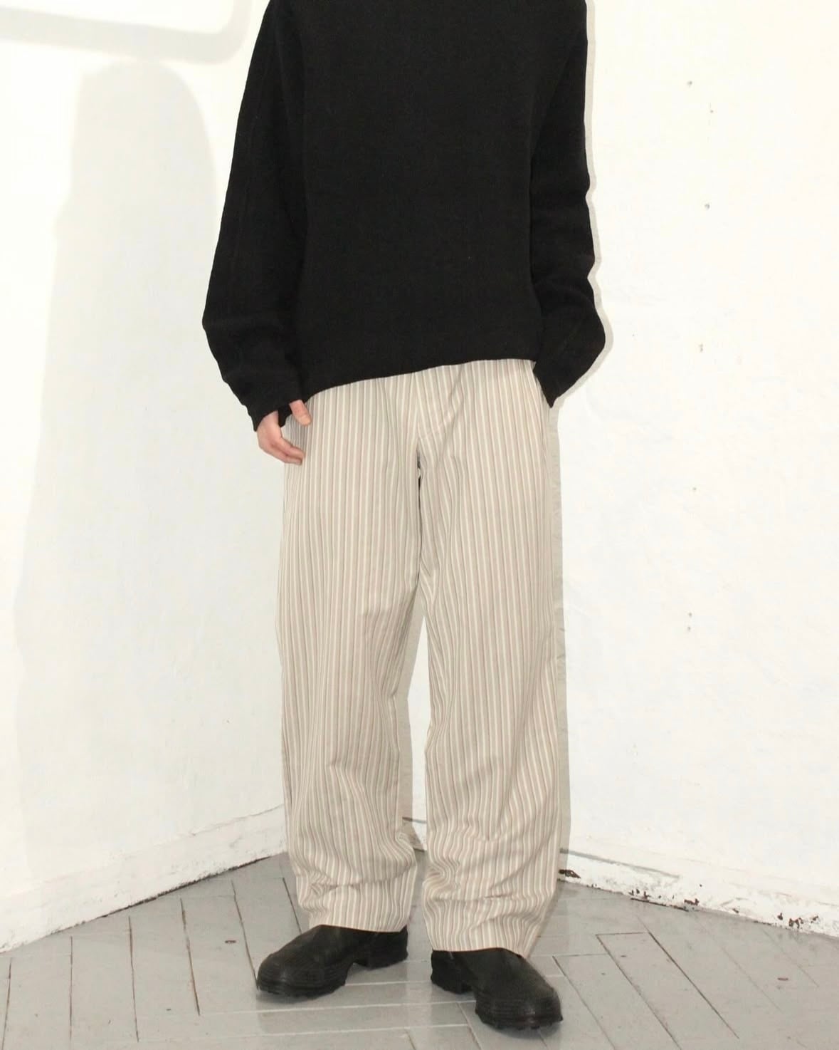 HERMES Striped Pattern Cotton Slacks ITALY製
