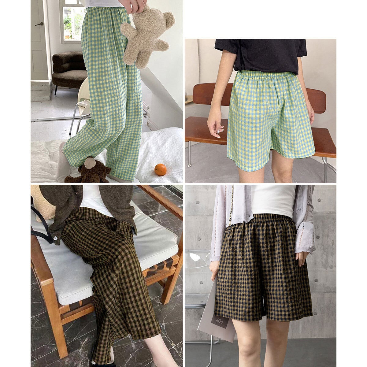 ルームウェア パンツ レディース 春夏 ギンガムチェック リラックス