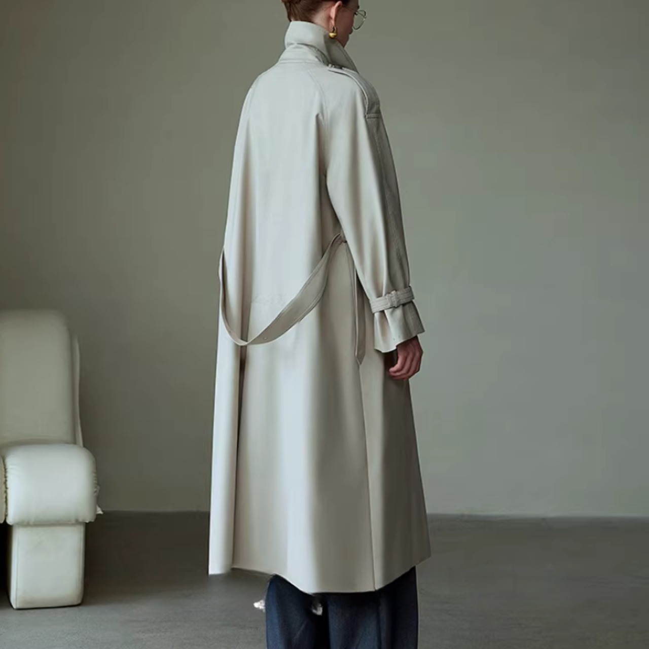 比翼仕立て オーバーサイズ ロング トレンチコート 00053・画像7