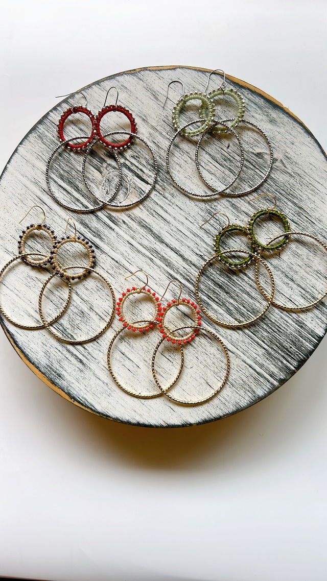 2連フープピアス【シルバー×レッド】