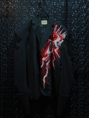 【ÆIEM】"再倖築"vintage "the red bind eyes"paint remake long sleeve double docking tailored jacket