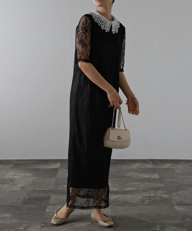 襟取り外しレースワンピース