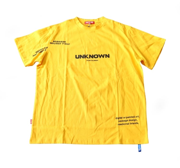 Unknown Logo Back Print Tee yellow バックプリント　Tシャツ　黄色　大きめ　ロゴ