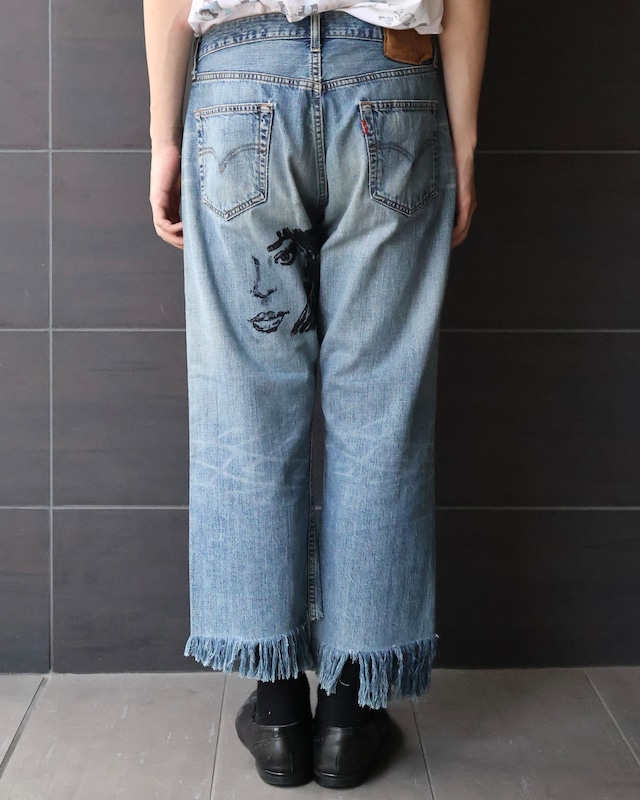 hand painted cropped denim pants