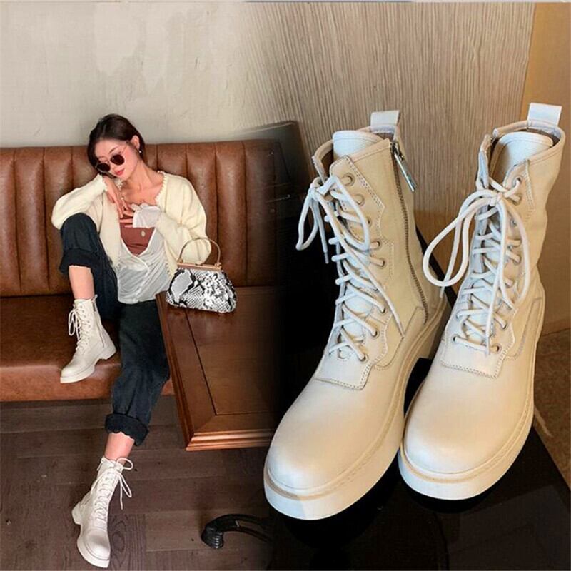 【新作】【送料無料】 ステッチスクエアトゥ女性の高められたプラットフォームアンクルブーツ黒と白のクロスストラップハイヒールブーツ女性 ホワイト ブラック 靴 シューズ スクウェア 10b383541185728