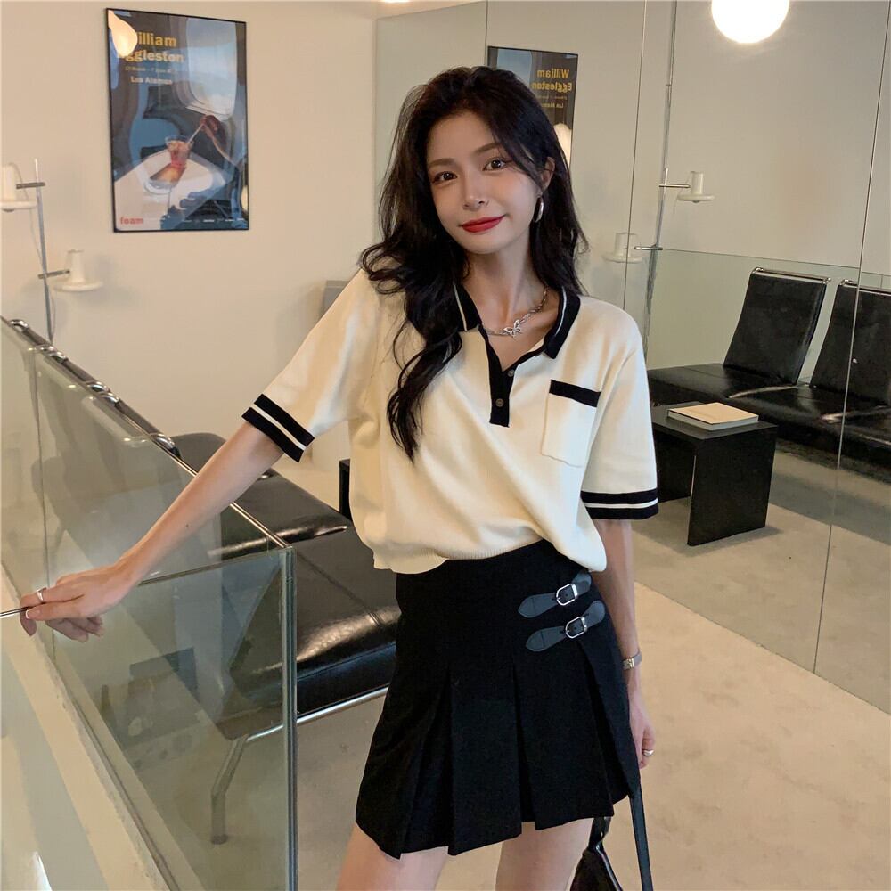 カラーニットトップス サマーTシャツ 薄手 大人ガーリー スウィート キュート カジュアル 夏物 1号婦人87483532319