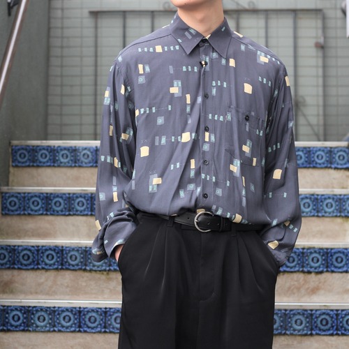 EU VINTAGE RETRO PATTERNED LONG SLEEVE SHIRT/ヨーロッパ古着レトロ柄長袖シャツ