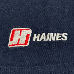 【USA古着】ワンポイント 刺繍ロゴ ポケットTシャツ ポケT HAINES 企業系 企業ロゴ X-LARGE以上 ビッグサイズ ゆるダボ ネイビー US古着