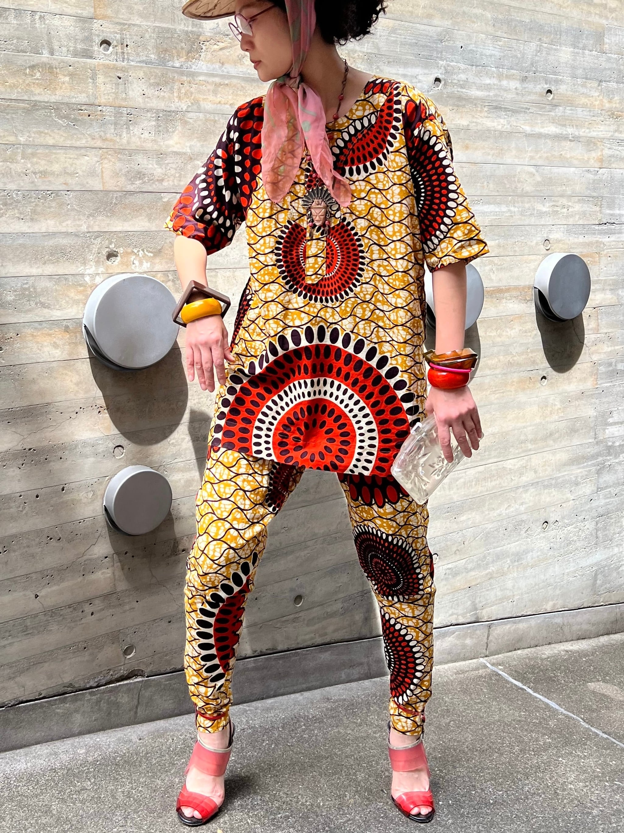 Vintage african batik cotton pants suits ( ヴィンテージ アフリカンバティック コットン パンツスーツ)