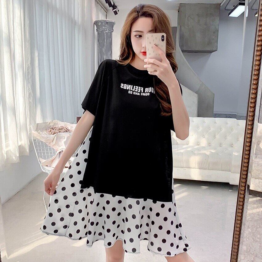 【新作】【送料無料】 2019夏ラージサイズレディースマタニティドレスルーズシフォンモザイクドレス妊娠スカート 大きめサイズ サマー 夏物 AL expec38948545144