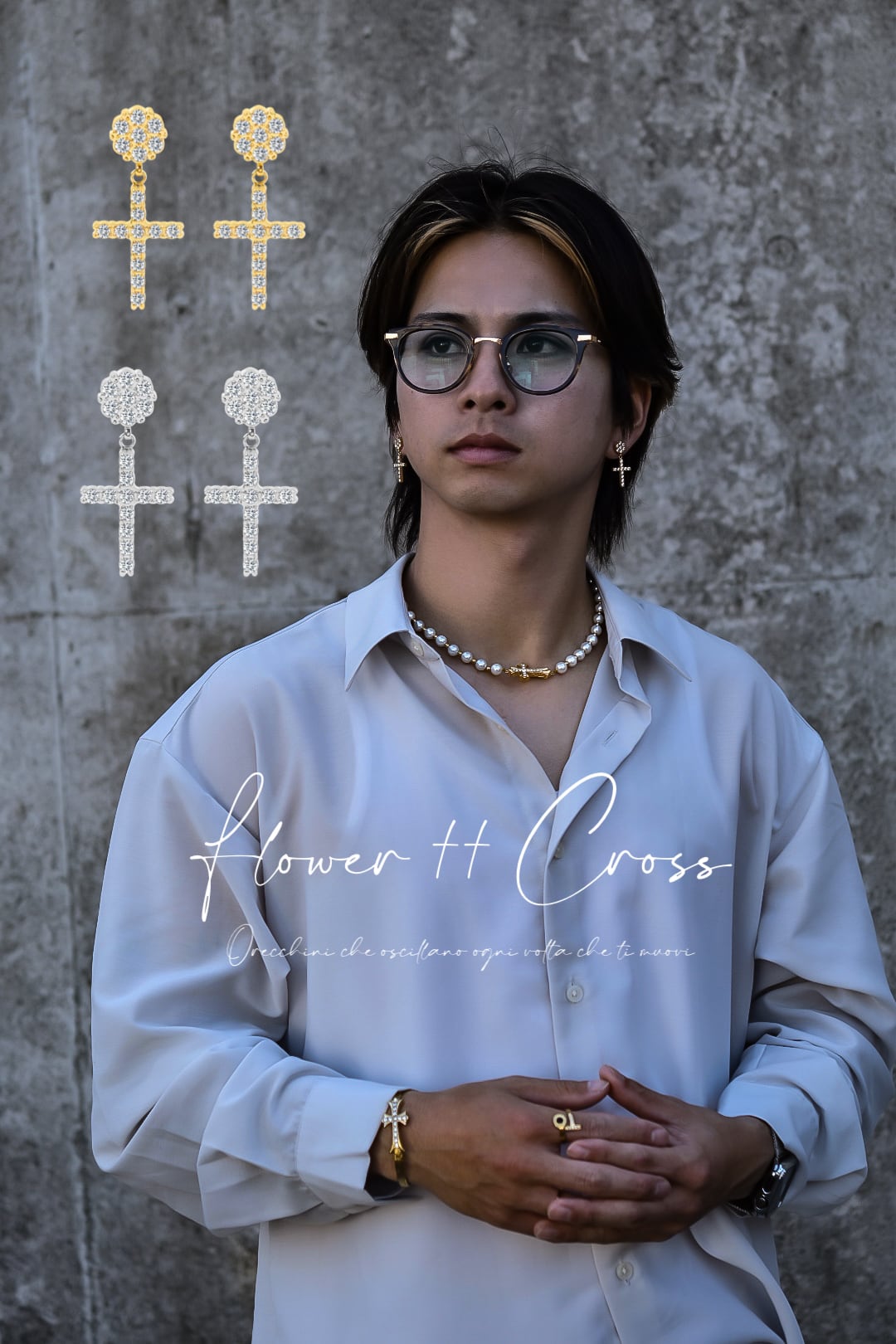 両耳セット】flower × cross pierce | ✯Lucliss Jewelry✯