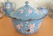 エナメル絵付け　フランスアンティーク   ピンクの花のブルー　両手鍋