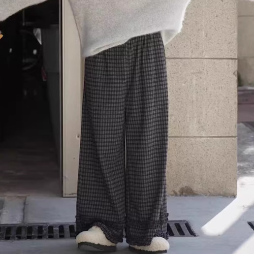 チェックフリルワイドレッグパンツ ・20591