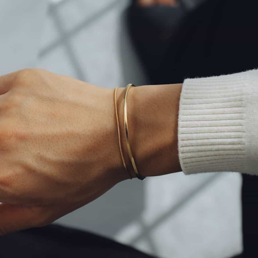 gold thin bracelet set (bangle x bracelet) #s3 | garcia